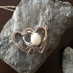 Zeidell's Sterling Double Heart Necklace with Opal